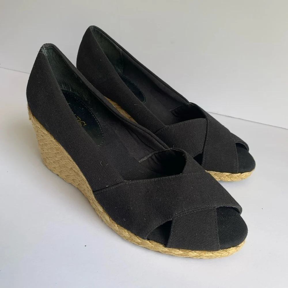 Chaps black espadrille shoes wedge heels size 8